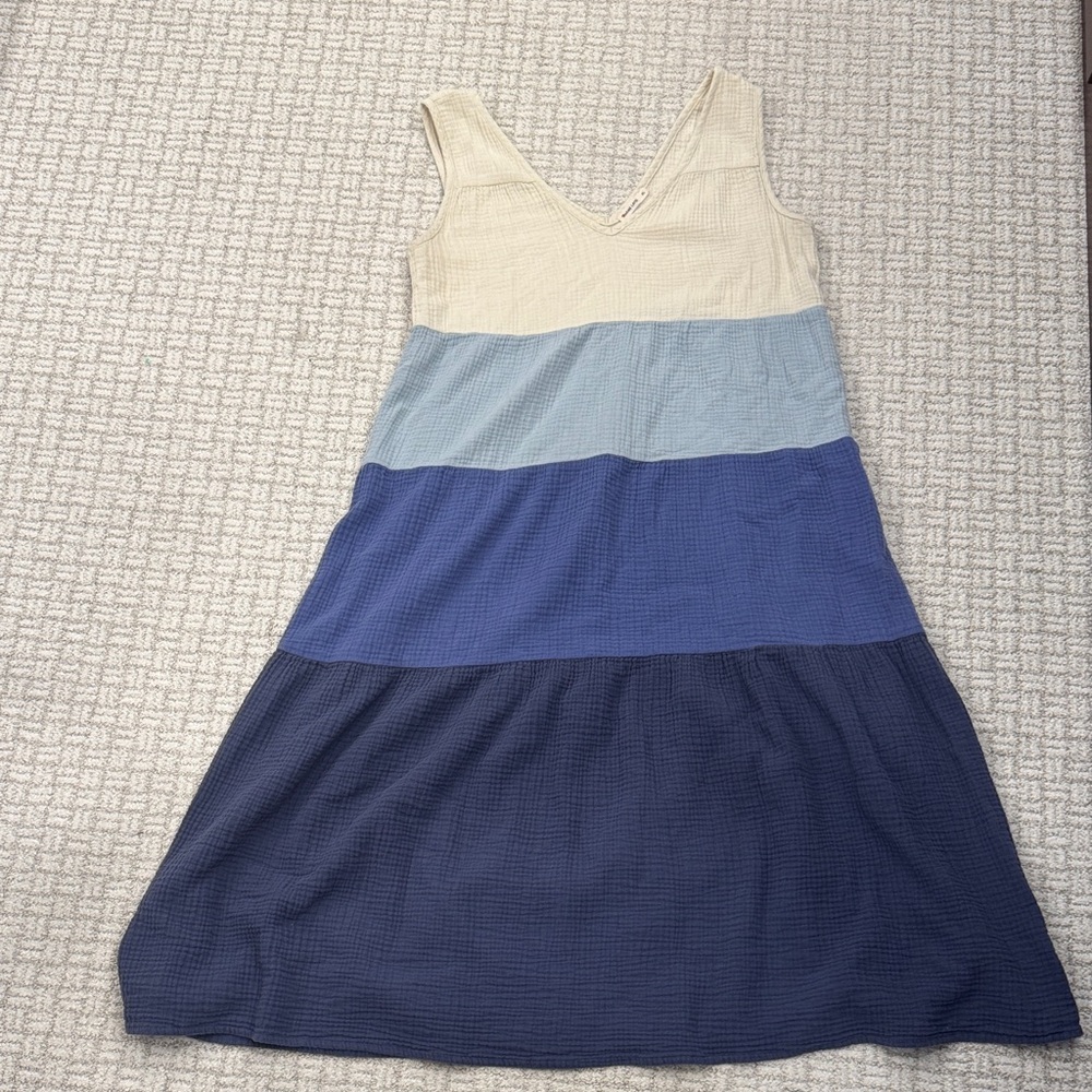 Marine Layer Cream and Blue Midi Dress